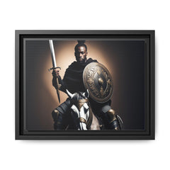 Warrior with Shield on Horseback  Matte Canvas, Framed (Multi-color)